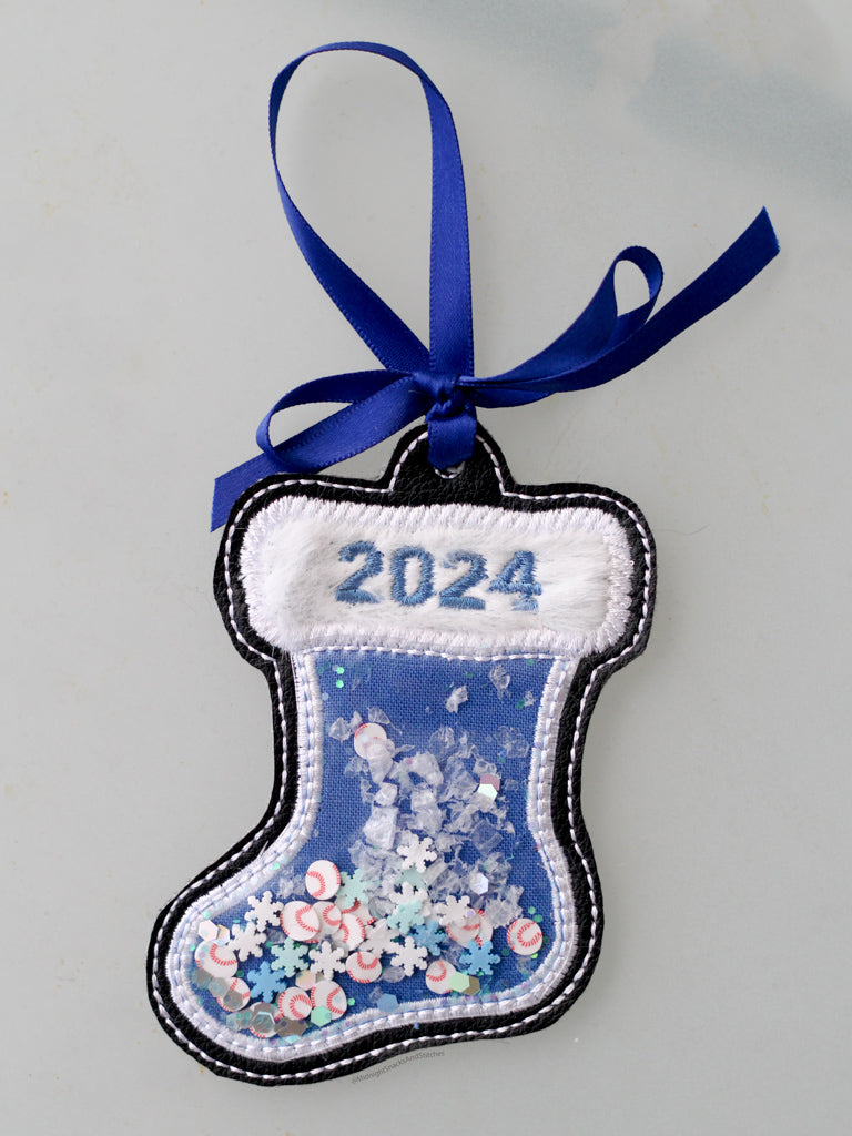 Dodgers 2024 World Series influenced Christmas Holiday stocking. Machine embroidered with baseball glitter